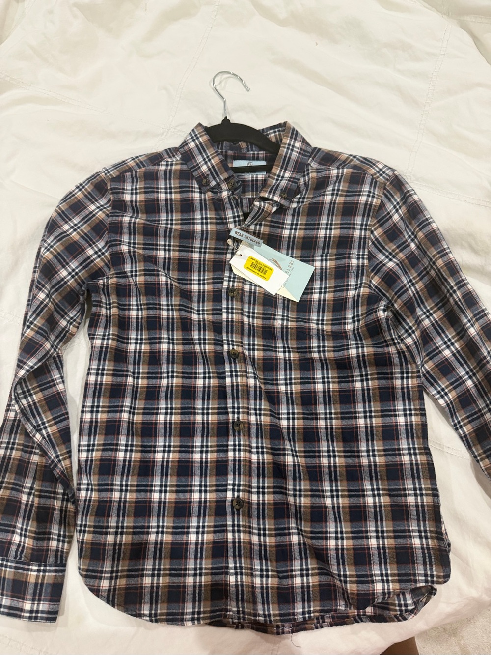 Club Room Men's Plaid Button-Down Shirt - Navy, Brown & White